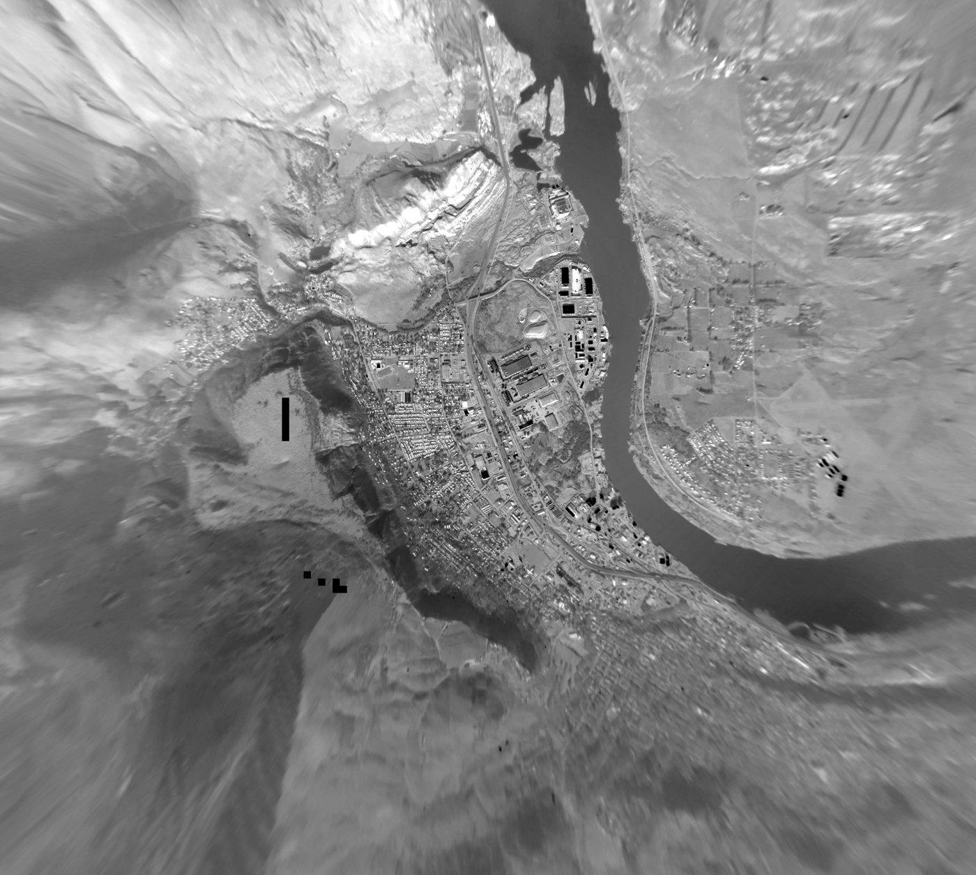 LSIR thermal map of The Dalles and the Columbia River captured from 2,500 ft