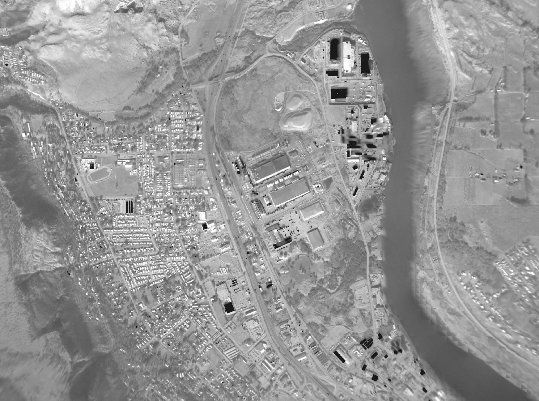 Aerial view of a wildfire landscape